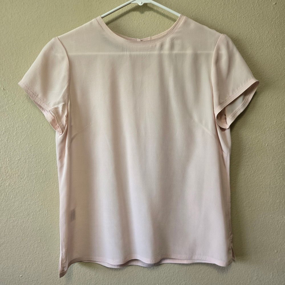 Jones New‎ York Pale Pink 100% Silk Short Sleeve Blouse Size 4 Keyhole Back